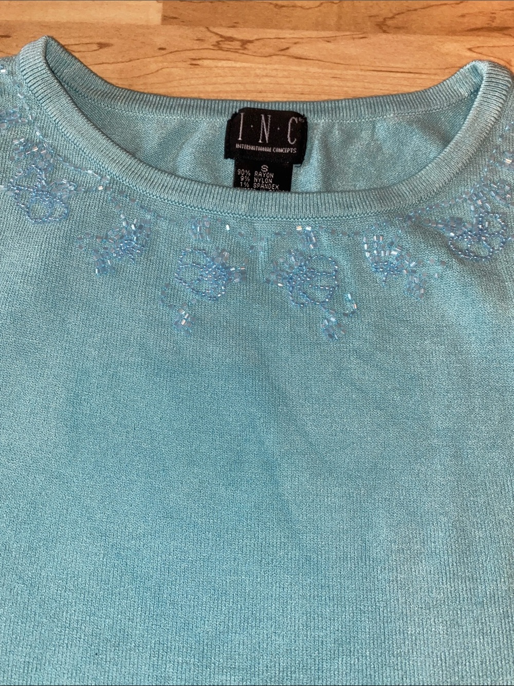 INC International Concepts Light Blue Beaded Tank Top